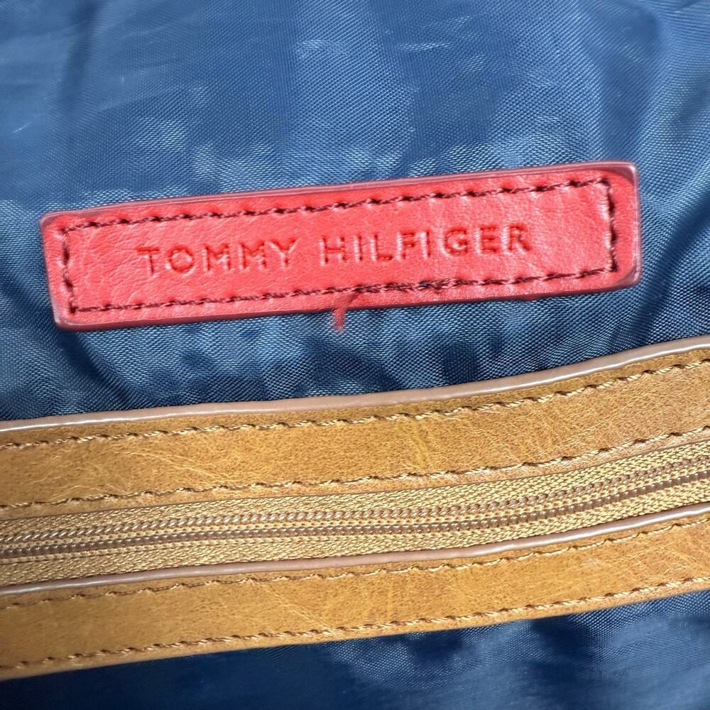 Tommy Hilfiger Bag Tote Large Blue Teal Logo Canvas Leather Preppy Resortwear - Picture 13 of 16